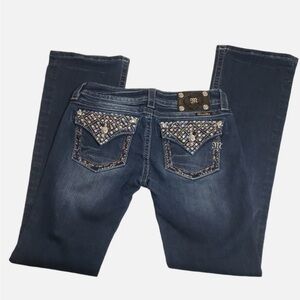 Miss Me Dark Blue Boot Cut Jeans with Embellished Pockets